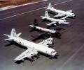 US Navy P-3s from Patrol Squadron 4 (VP-4) and VP-22 at NAS Barber's Point, Hawaii, flank a pair of P2V Neptunes, one from the Japanese Maritime Self Defence Force and one from the Royal Australian Air Force, circa 1963.