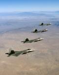 29 August 2003: Four test pilots from Edwards AFB perform the first F/A-22 four-ship formation flight and the first four-ship test of the IFDL. A total of seven Raptors in various locations are airborne for the first time.