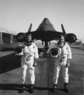 The crew that set the world Absolute Speed record on 28 July 1976. The officially recorded average speed of 2,193.16 mph flown Capt. Al Joersz (pilot, right) and Maj. George Morgan (Reconnaissance Systems Operator, left) bested the previous mark of 2,070.101 mph set by Col. R. L. Stevens in a YF-12, one of the SR-71’s predecessors, in 1965.