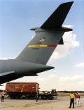 16 October 1996: The aft fuselage for the first flyable F-22 arrives in Marietta and mate operations begin. The aft fuselage, which had a Washington state flag draped over it, is flown from Seattle on board a C-5 Galaxy.