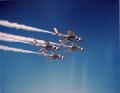 The F-84F was the first Thunderbirds aircraft to use a smoke system. The aircraft were also equipped with red, white, and blue dragchutes.