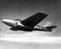 The first American jet fighter was the less-than-lethal Bell XP-59A Airacomet. The Bell design was flown for the first time 1 October 1942. The XP-59B, shown in this photo, was an improved version of the P-59A..