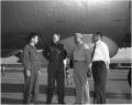 In 1949, Charles Lindbergh (second from the left) paid a low-key visit to Consolidated Vultee, by then known as Convair, to review the overall B-36 program for the Pentagon. "He was in my department for two days," says Erickson. "We treated him like anybody else. He flew as my co-pilot, and he was impressed with many things. He operated the overhead controls for the jet engines on the B-36D. When we told him that there was no mechanical connection between the controls and the engines, he understood that that was an innovation. (Erickson is on the far left in the photo.)